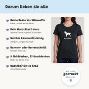Darum lieben sie alle: deine Rasse als Silhouette, Wunschtext ohne Aufpreis, weicher Baumwoll-Jersey, Damen- oder Herrenschnitt, waschbar bei 30 Grad