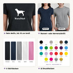 Details des T-Shirts mit Rassen-Silhouette: Motiv bis 30 cm breit, Damen- oder Herrenschnitt, 5 Shirtfarben, 22 Druckfarben