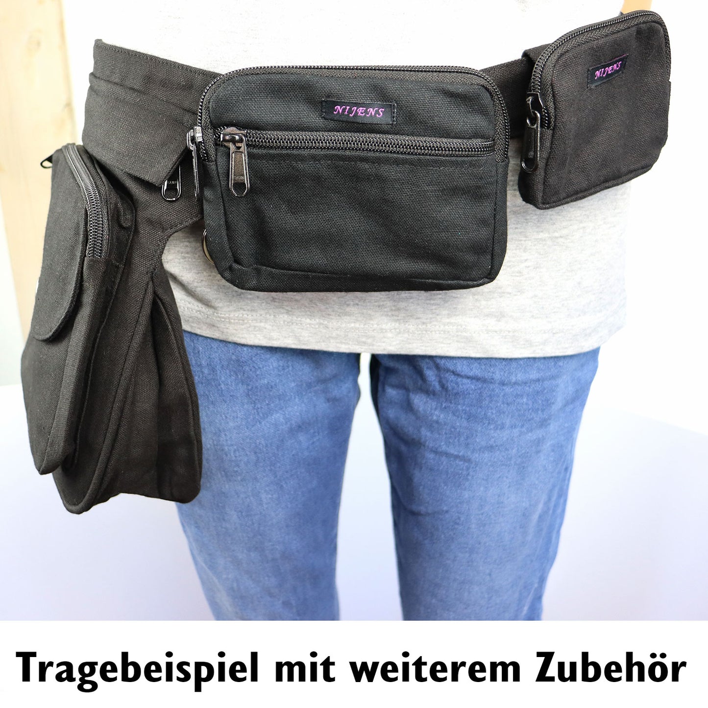 Nijens Beuteltasche groß -schwarz- mit Gürtelschlaufe