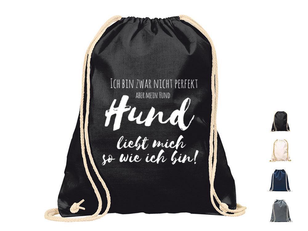 Turnbeutel Hundespruch: Ich bin zwar nicht perfekt-Tierisch tolle Geschenke