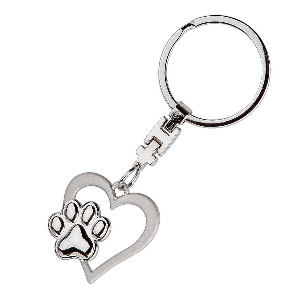 Gilde Metall Schlüsselanhänger Herz mit Pfote, mattes Herz mit glänzender Tatze, 10 cm hoch
