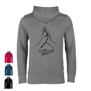 Grauer Zip-Hoodie von hinten mit Hand-und-Pfote-Motiv und Wunschtext in Schwarz