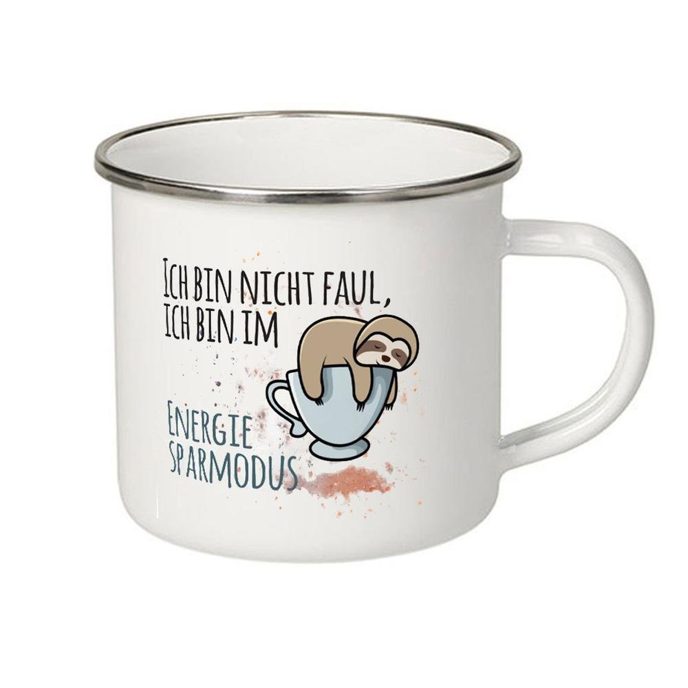 Emaille Becher - Ich bin nicht faul, ich bin im Energiesparmodus-Tierisch-tolle Geschenke-Tierisch-tolle-Geschenke