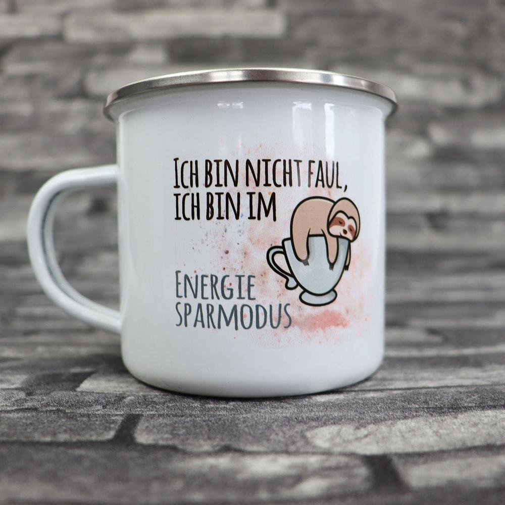Emaille Becher - Ich bin nicht faul, ich bin im Energiesparmodus-Tierisch-tolle Geschenke-Tierisch-tolle-Geschenke