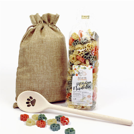 Geschenk-Set Pfötchen Kochlöffel & Pfötchen Nudeln - Jute