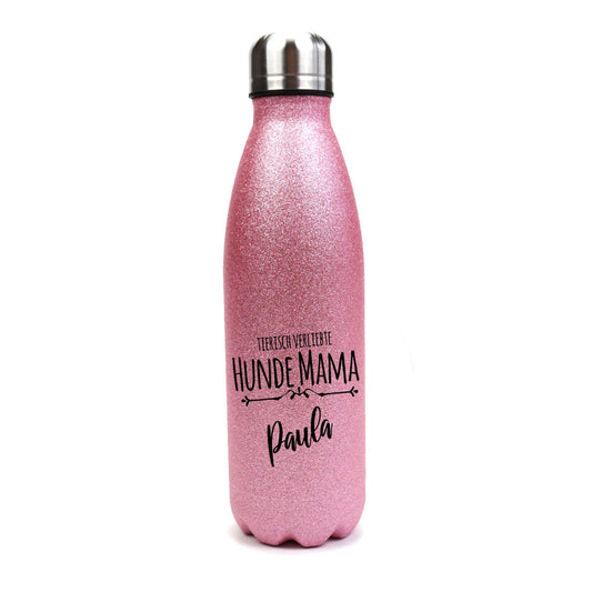 Hundemama 2 - Edelstahl GLITZER Thermosflasche 500 ml mit Namen-Tierisch-tolle Geschenke-Tierisch-tolle-Geschenke