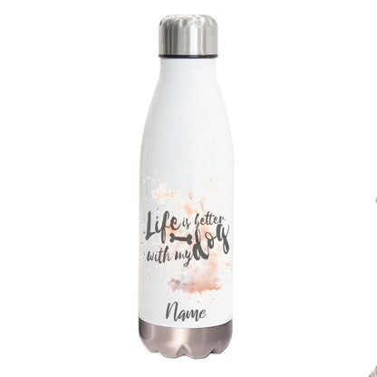 Life is better with my dog - Edelstahl Thermosflasche 750 ml mit Namen-Tierisch-tolle Geschenke-Tierisch-tolle-Geschenke