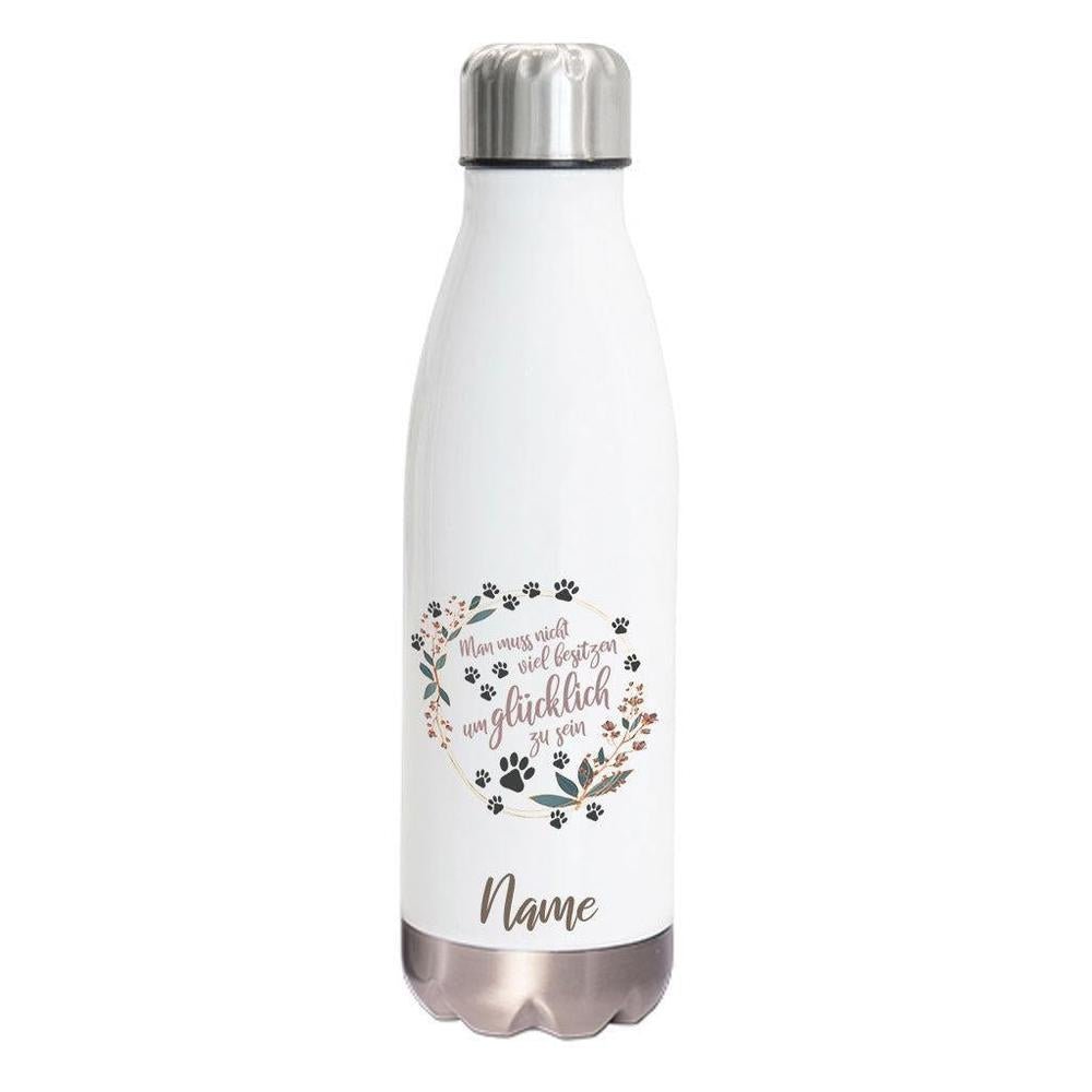 Glücklich sein - Edelstahl Thermosflasche 750 ml mit Namen-Tierisch-tolle Geschenke-Tierisch-tolle-Geschenke