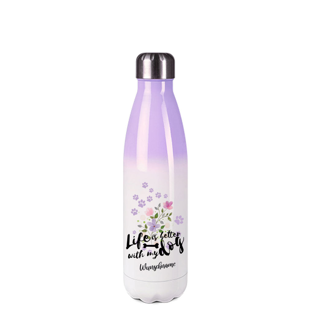 Life is better - Edelstahl Thermosflasche 500 ml Lila mit Wunschname-Tierisch-tolle Geschenke-Tierisch-tolle-Geschenke