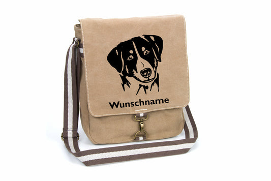 Appenzeller Sennenhund 2 Canvas Schultertasche Tasche mit Hundemotiv und Namen