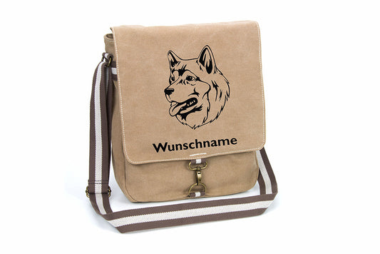 Alaskan Malamute 2 Canvas Schultertasche Tasche mit Hundemotiv und Namen