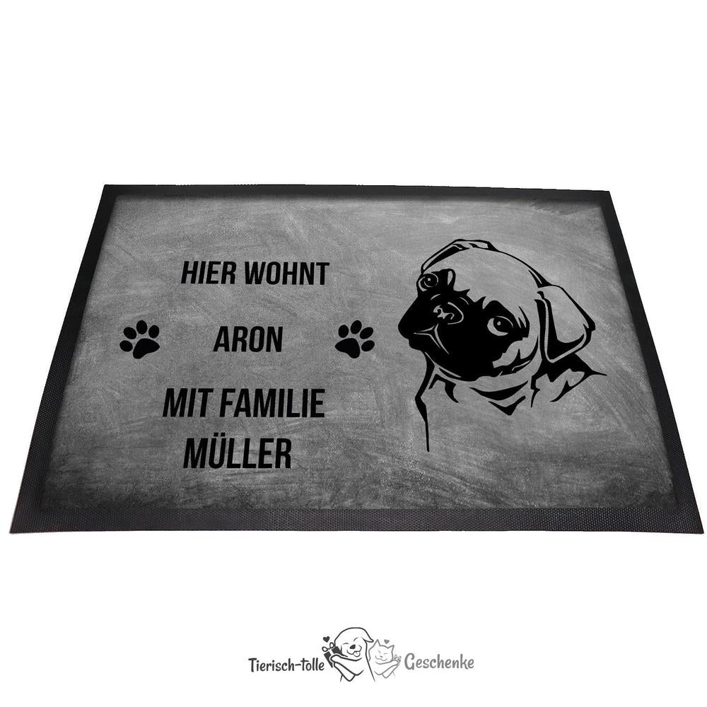 Mops 1 - Fußmatte - Schmutzfangmatte - 40 x 60 cm-Tierisch-tolle Geschenke-Tierisch-tolle-Geschenke
