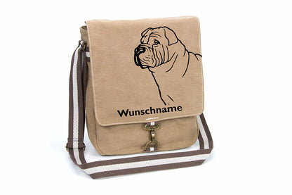 Shar Pei Canvas Schultertasche Tasche mit Hundemotiv und Namen