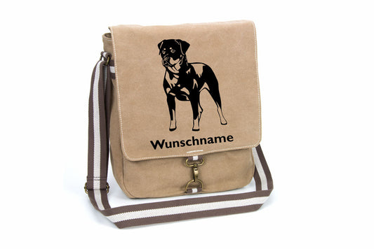 Rottweiler 2 Canvas Schultertasche Tasche mit Hundemotiv und Namen