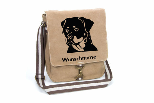 Rottweiler 1 Canvas Schultertasche Tasche mit Hundemotiv und Namen