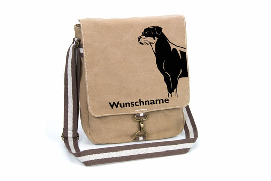 Rottweiler Canvas Schultertasche Tasche mit Hundemotiv und Namen