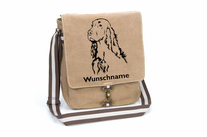 Irish Setter Canvas Schultertasche Tasche mit Hundemotiv und Namen