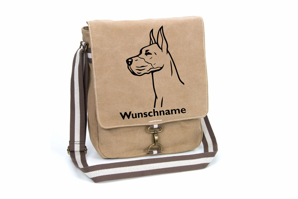 Deutsche Dogge 2 Canvas Schultertasche Tasche mit Hundemotiv und Namen