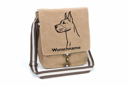 Deutsche Dogge 2 Canvas Schultertasche Tasche mit Hundemotiv und Namen