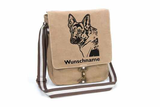 Schäferhund 2 Canvas Schultertasche Tasche mit Hundemotiv und Namen