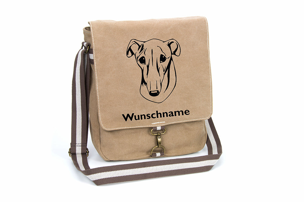 Galgo 2 Canvas Schultertasche Tasche mit Hundemotiv und Namen