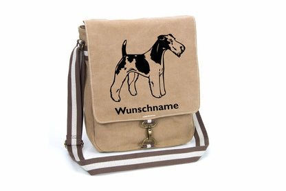 Foxterrier Drahthaar Canvas Schultertasche Tasche mit Hundemotiv und Namen