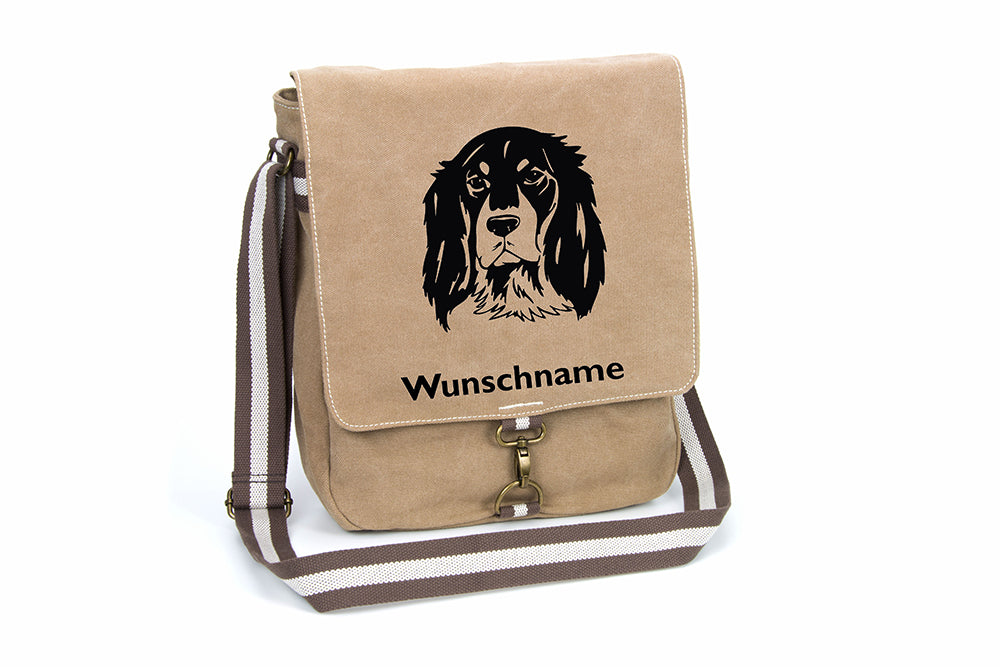 Epagneul Breton Brittany Spaniel 2 Canvas Schultertasche Tasche mit Hundemotiv und Namen