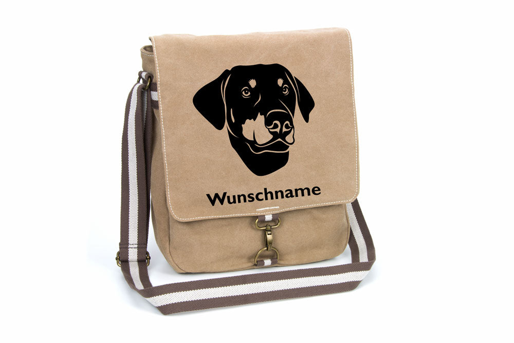 Dobermann 3 unkupiert Canvas Schultertasche Tasche mit Hundemotiv und Namen