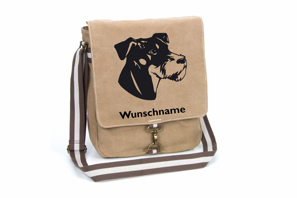 Deutscher Jagdterrier Canvas Schultertasche Tasche mit Hundemotiv und Namen