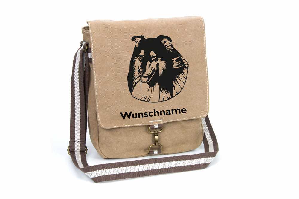 Collie 2 Canvas Schultertasche Tasche mit Hundemotiv und Namen