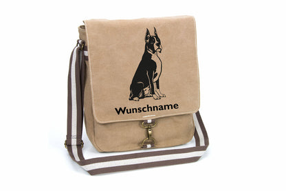 Canvas Schultertasche -Boxer 3- mit Wunschnamen