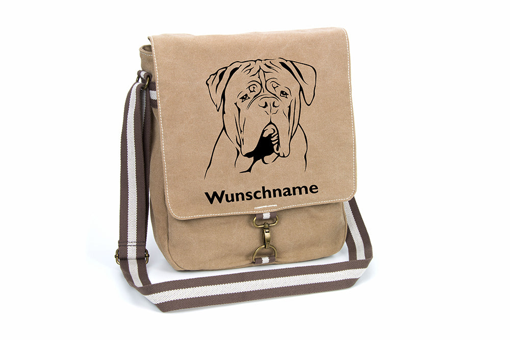 Bordeaux Dogge Canvas Schultertasche Tasche mit Hundemotiv und Namen