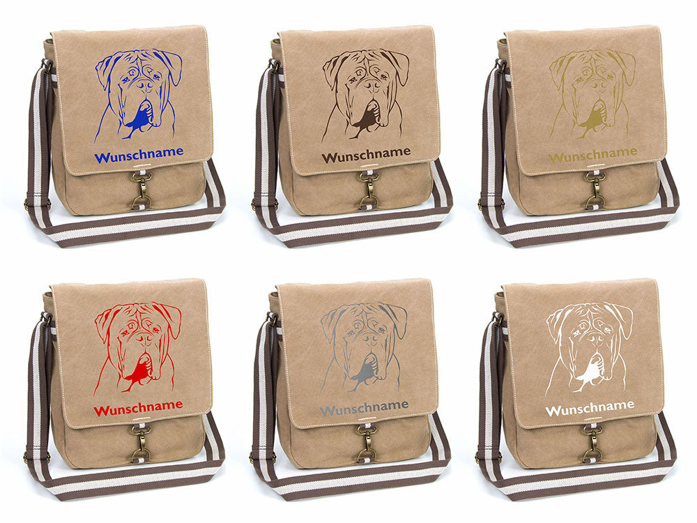 Bordeaux Dogge Canvas Schultertasche Tasche mit Hundemotiv und Namen