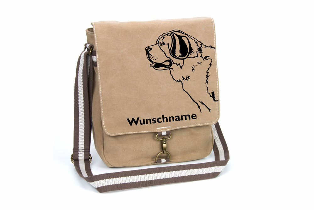 Bernhadiner Canvas Schultertasche Tasche mit Hundemotiv und Namen