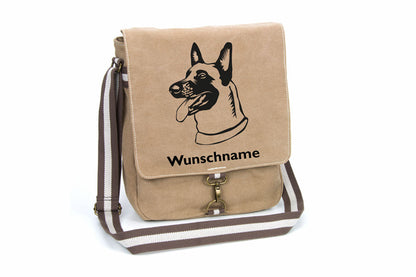 Belgischer Schäferhund Malinois 1 Canvas Schultertasche Tasche mit Hundemotiv und Namen