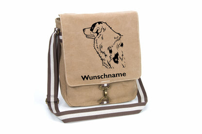 Australian Shepherd 2 Canvas Schultertasche Tasche mit Hundemotiv und Namen