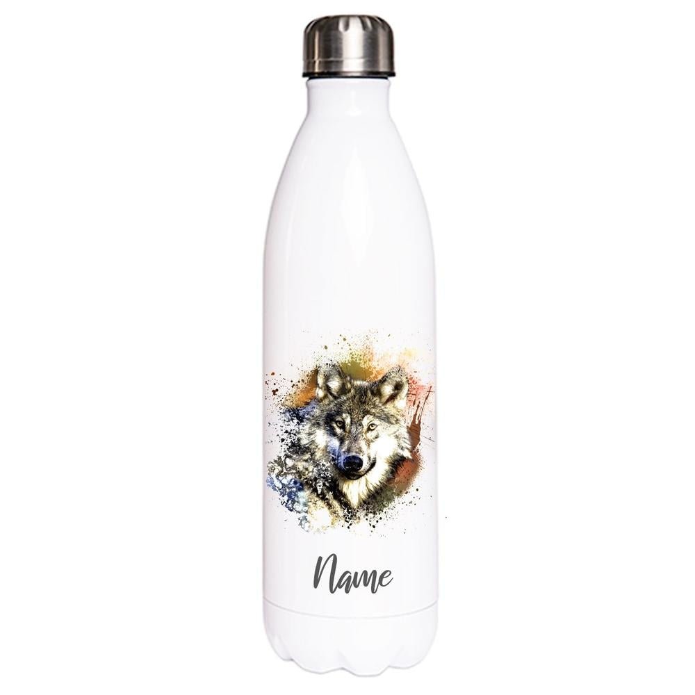 Wolf - Edelstahl Thermosflasche 750 ml mit Namen-Tierisch-tolle Geschenke-Tierisch-tolle-Geschenke