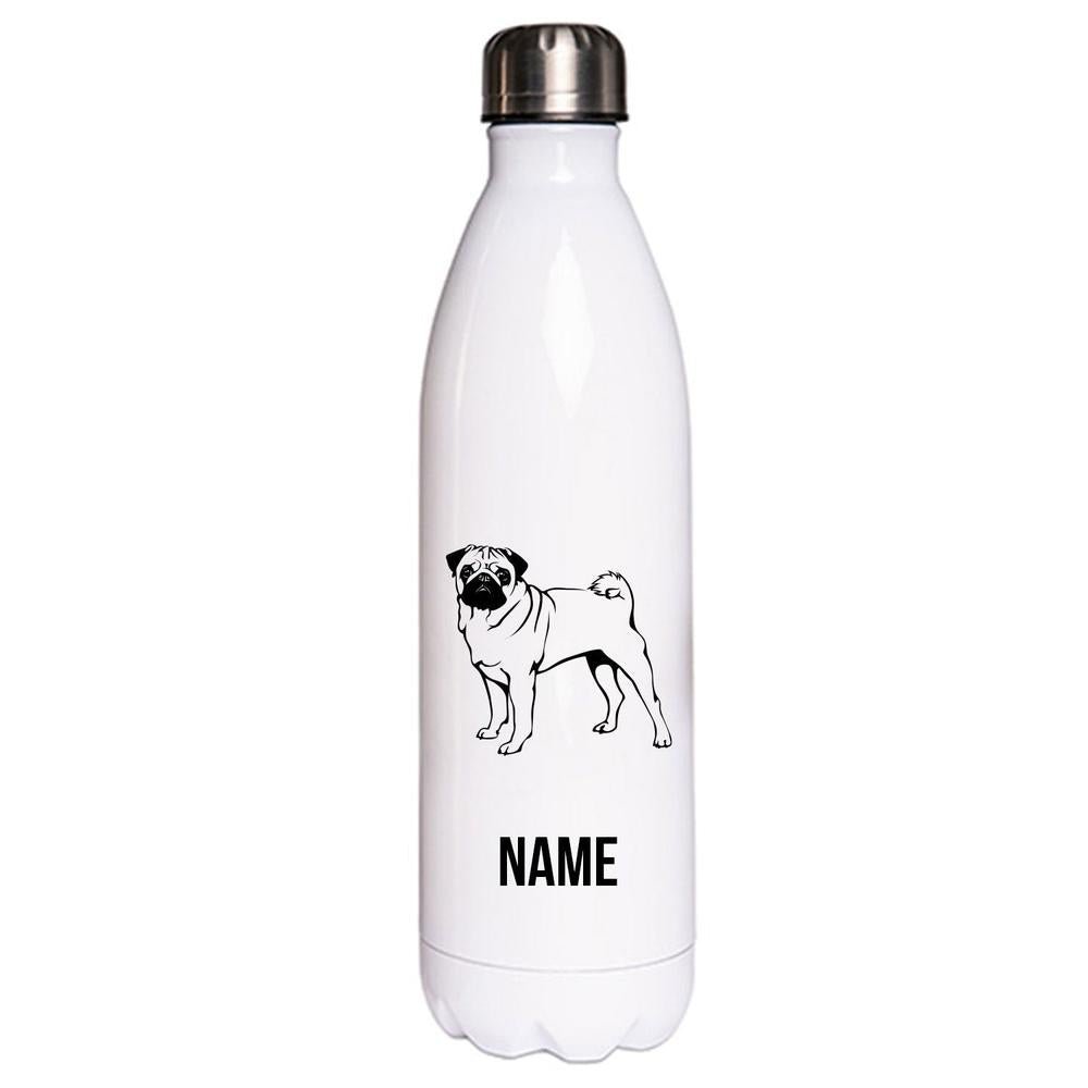 Mops stehend - Edelstahl Thermosflasche 750 ml mit Namen-Tierisch-tolle Geschenke-Tierisch-tolle-Geschenke