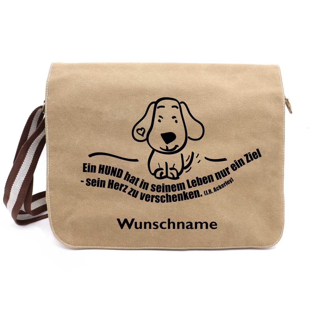 Herz zu verschenken - Canvas Schultertasche Messenger mit Namen - Tierisch tolle Geschenke