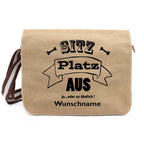 SITZ PLATZ AUS - Canvas Schultertasche Messenger mit Namen - Tierisch tolle Geschenke
