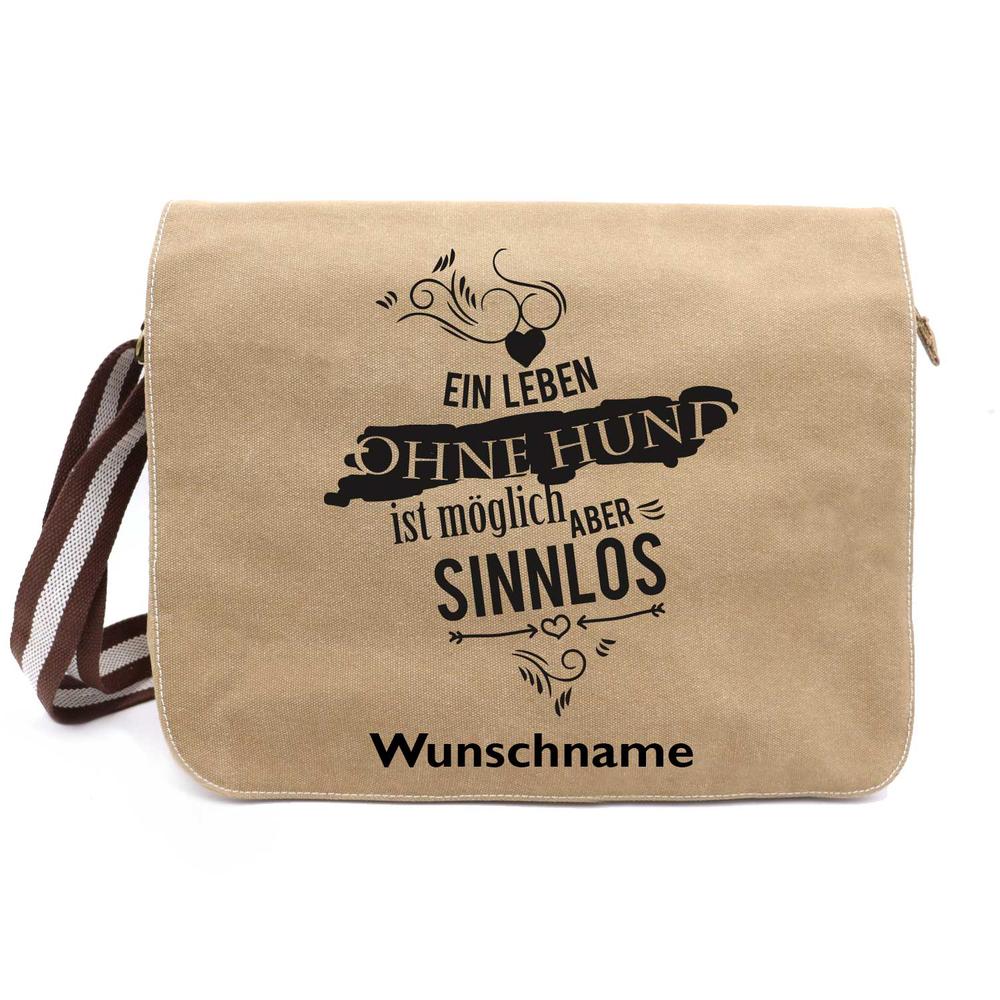 Ein Leben ohne Hund - Canvas Schultertasche Messenger mit Namen - Tierisch tolle Geschenke