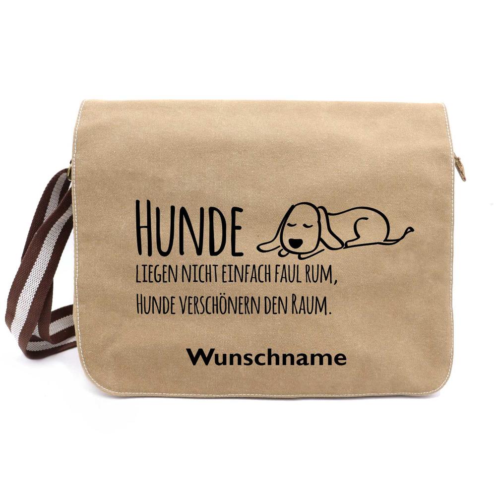Hunde verschönern - Canvas Schultertasche Messenger mit Namen - Tierisch tolle Geschenke