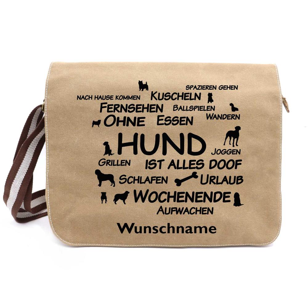 Ohne Hund ist alles doof! - Canvas Schultertasche Messenger mit Namen - Tierisch tolle Geschenke