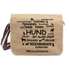Ohne Hund ist alles doof! - Canvas Schultertasche Messenger mit Namen - Tierisch tolle Geschenke