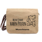 Meine Kinder haben Pfoten - Canvas Schultertasche Messenger mit Namen - Tierisch tolle Geschenke