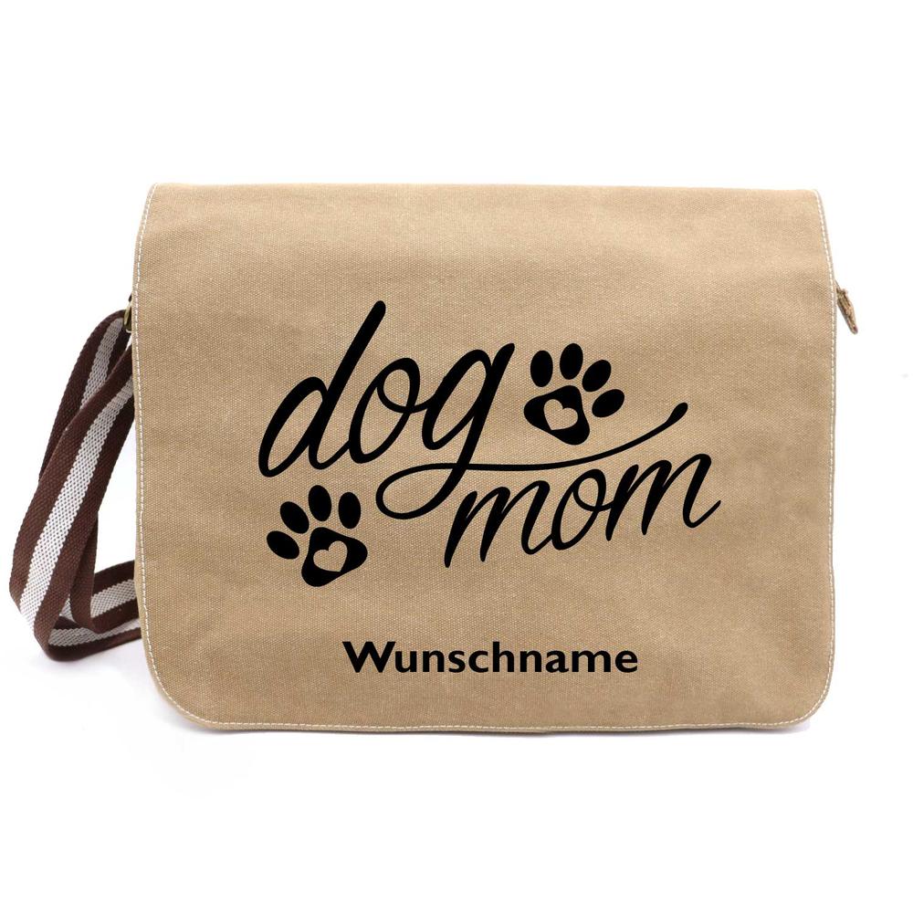 Dog mom - Canvas Schultertasche Messenger mit Namen - Tierisch tolle Geschenke