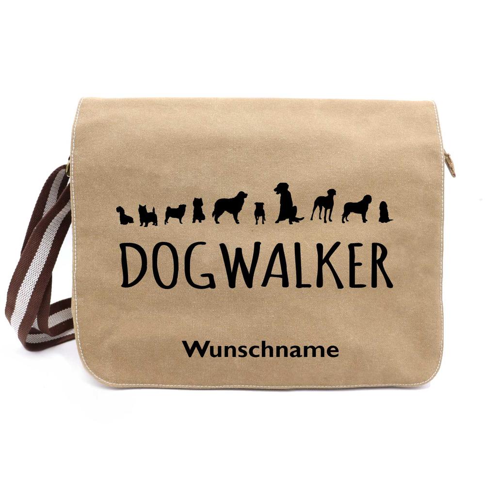 Dogwalker - Canvas Schultertasche Messenger mit Namen - Tierisch tolle Geschenke