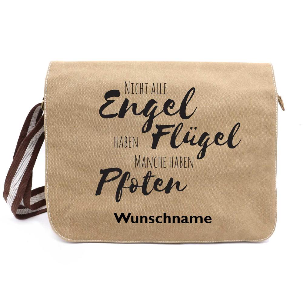 Engel haben Flügel - Canvas Schultertasche Messenger mit Namen - Tierisch tolle Geschenke