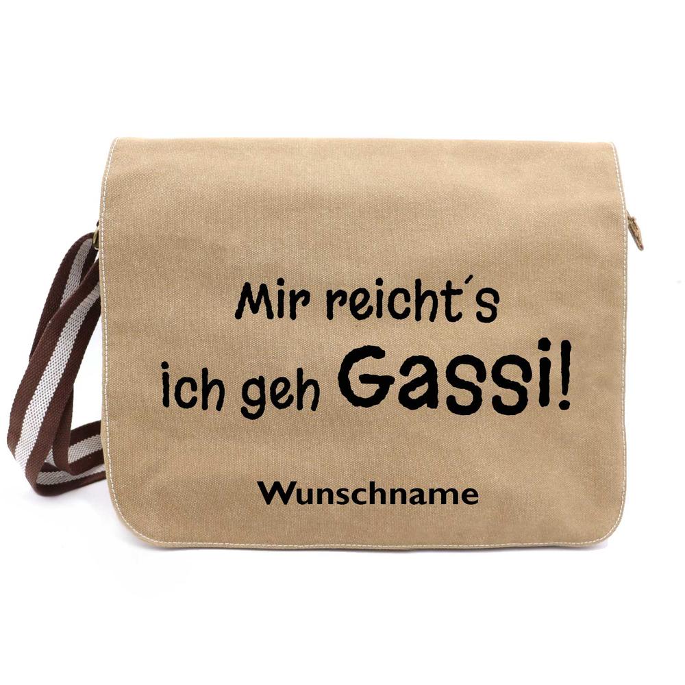 Gassi - Canvas Schultertasche Messenger mit Namen - Tierisch tolle Geschenke