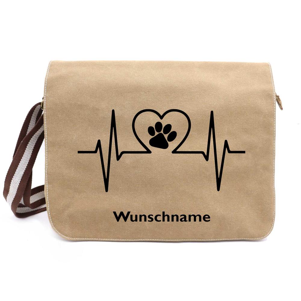 Herz 2 - Canvas Schultertasche Messenger mit Namen - Tierisch tolle Geschenke
